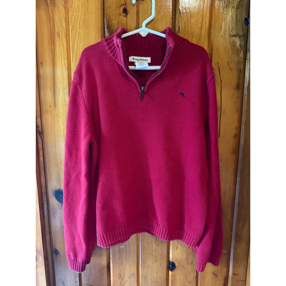 Tommy Bahama Sweater Kids Large 10/12 Red‎ 1/4 Zip Long Sleeve Pullover